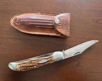 Case XX 6265SAB Rare Second Cut Green Bone Folding Clasp Hunter Pocket Knife with Sheath