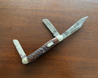 Hibbard Spencer Bartlett (Our Very Best) Premium Stockman dual etched Picked Bone NYKC Contract Knife