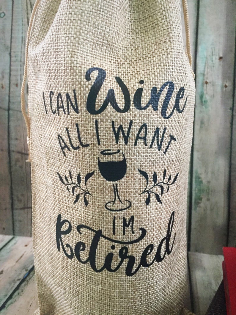 Retirement Wine Bag Retirement Gift Burlap Wine Bag With Etsy
