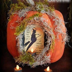 Grungy Carved Pumpkin With Vintage Witch Image
