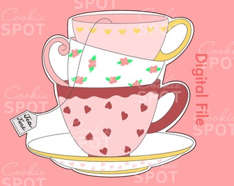Stacked Tea Cups Cookie Cutter STL File (Digital Download)