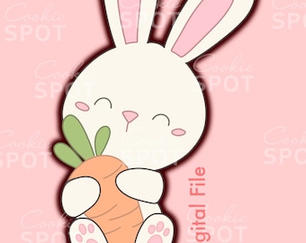 Bunny With Carrot Cookie Cutter STL File (Digital Download)