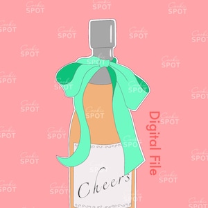 DIGITAL - Champagne Bottle Cookie Cutter STL file Instant download 4.5&quot; cookie size
