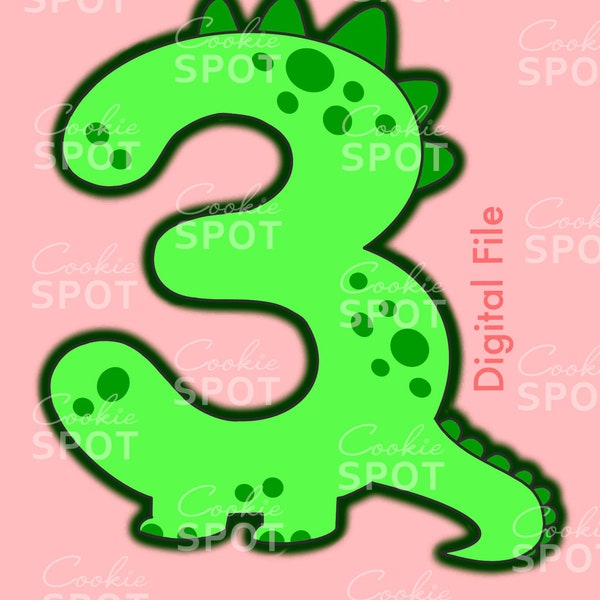 DIGITAL - Dinosaur Shaped Number 3 Cookie Cutter STL file Instant download 4.5" cookie size