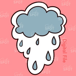 DIGITAL - Rainy Cloud Cookie Cutter STL file Instant download 4.5&quot; cookie size