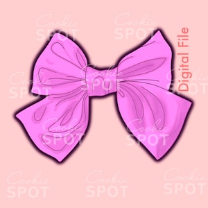 May include: A large pink bow with a center loop and two large loops on either side. The bow is drawn in a cartoon style with a soft, watercolor-like texture.