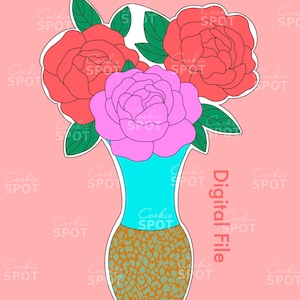 DIGITAL - Vase with Flowers Cookie Cutter Cookie Cutter STL file Instant download 4.5&quot; cookie size