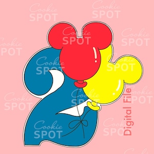 DIGITAL - Number 2 with Mickey Mouse Balloons Cookie Cutter STL file Instant download 4&quot; cookie size