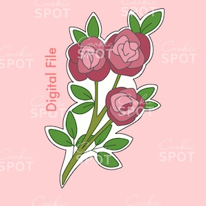 DIGITAL - Roses Cookie Cutter STL file Instant download 4.5&quot; cookie size