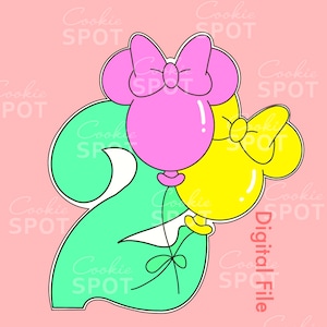 DIGITAL - Number 2 with Minnie Mouse Balloons Cookie Cutter STL file Instant download 4&quot; cookie size