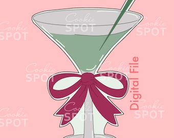 Martini Glass with Bow Cookie Cutter STL File: 4.5" Instant Download