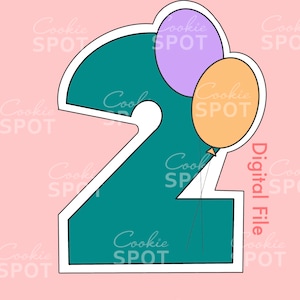 DIGITAL - Number 2 with Balloons Cookie Cutter STL file Instant download 4" cookie size