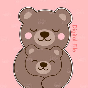 DIGITAL - Mama and Baby Bear Mother&#39;s Day Cookie Cutter STL file Instant download 4&quot; cookie size