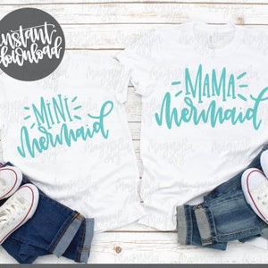Mama Mermaid and Mini Mermaid SVG cut file set, Mermaid Cutting File for Silhouette and Cricut Vinyl Cut Machines,