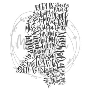 Mississippi State SVG, State of Mississippi SVG, MS svg, Handlettered State svg, Handlettered State Art, State Silhouette svg Cut File