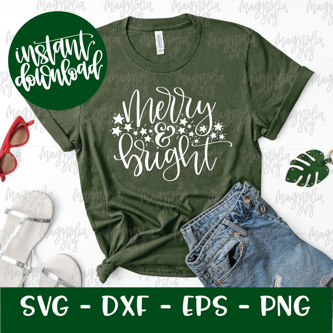 Merry and Bright Christmas SVG, Merry and Bright SVG File With Stars ...