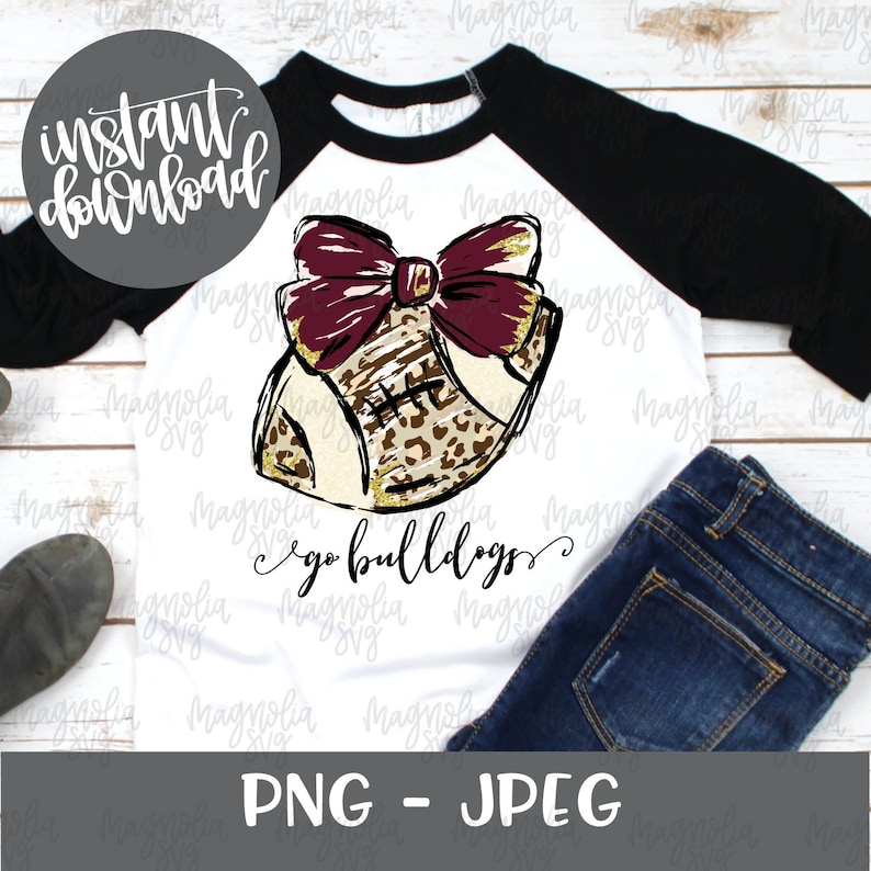 Leopard Football with Bow and Glitter Accents Football Clip Art Sub Printing Go Bulldogs Graphic File for Sublimation Transfer Printing