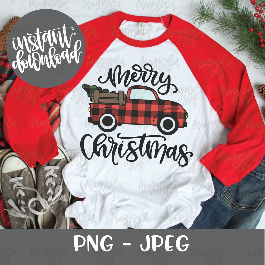 Buffalo Plaid Truck Merry Christmas Graphic File for Sublimation ...
