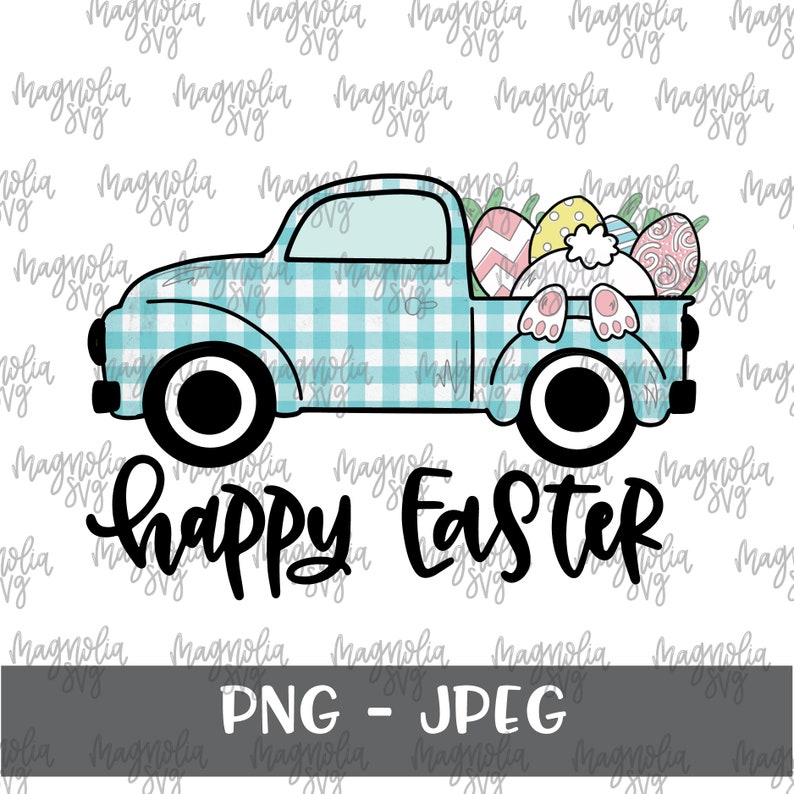 Download Happy Easter Plaid Truck Graphic Blue Plaid Old Truck ...