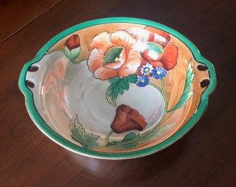 Vintage Lusterware Poppy Flower Bowl, Japanese Lusterware Bowl, Unique Style Serving Bowl, Pretty Detailed Art Work