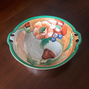 Vintage Lusterware Poppy Flower Bowl, Japanese Lusterware Bowl, Unique Style Serving Bowl, Pretty Detailed Art Work
