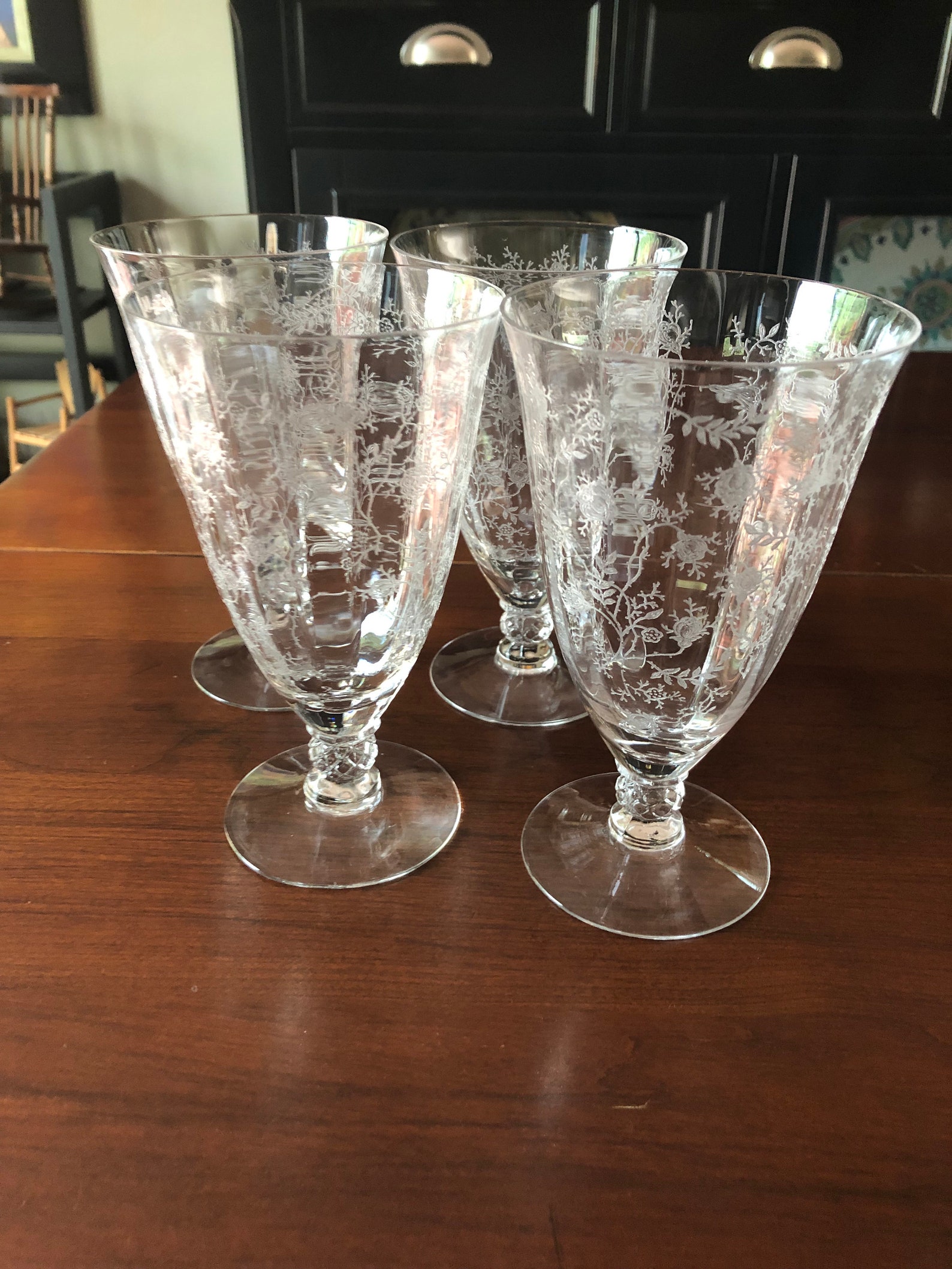 4 Fostoria Chintz etched Iced Tea Glasses Etched Crystal Etsy