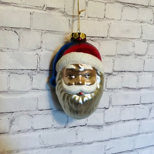 Vintage Mercury Glass Santa, Vintage Retro Christmas Decoration, Holiday Tree Decoration Ornament, Very Nice Santa With Glitter On Cap