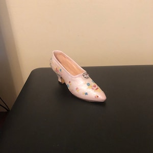 Vintage Nostalgia Floral Satin Slipper, Mini Shoe, Nostalgia Shoe, If The Shoe Fits, Miniature Shoe, Vintage Mini Shoe, Collectors Shoe