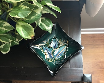 1950&#39;s Mid Century Sascha Brastoff Hand Painted Dish, Square Trinket Dish, California Glazed Pottery, Collectible Ceramic Art, Candy Bowl