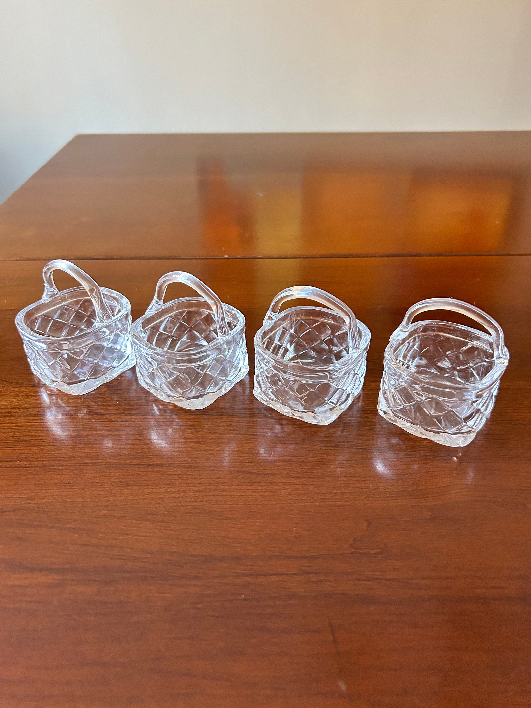 Four Little Vintage Glass Baskets Glass Baskets Little Glass Etsy