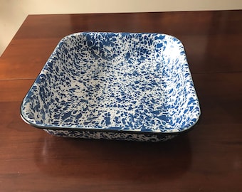 Vintage Blue & White Splatter Enamel Pan, Enamel Pan, Splatter Pan, Blue And White Enamel Pan, Vintage Splatter Pan, Enamel Serving Pan