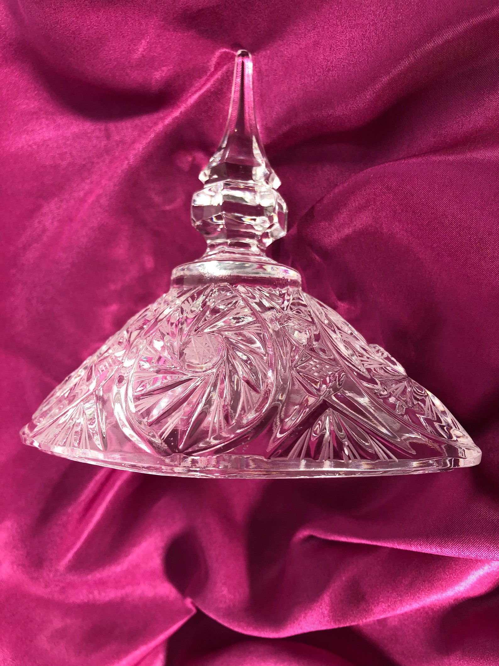 Vintage Lead Crystal Oval Covered Candy Dish Pinwheel Cut Etsy