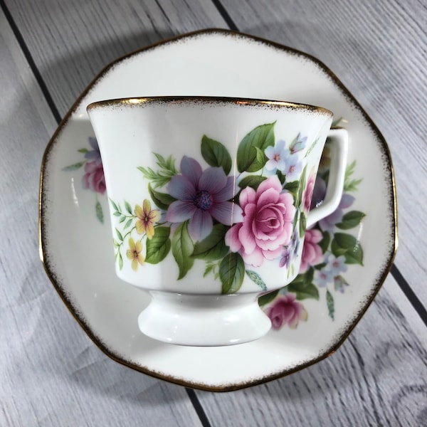 Beautiful Vintage Regal Heritage Cup and Saucer, Regal Heritage Bone China, England China Cup And Saucer, Pink Flower Cup And Saucer,