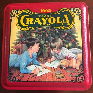 1992 Crayola Tin With Ornament, Crayola Tin, Christmas Ornament, Christmas Decoration, Crayola Bear, Bear Ornament,