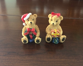 Vintage Christmas Bear Figurines, Holiday Decor, Set of 2