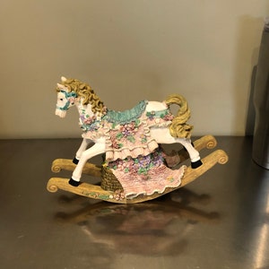 Vintage Exquisite Musical Rocking Horse, Collectible Music Box, Musical Nursery Animals, Wind Up Rocking Horse,