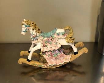 Vintage Exquisite Musical Rocking Horse, Collectible Music Box, Musical Nursery Animals, Wind Up Rocking Horse,