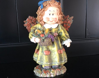 Vintage Ceramic Country Angel Girl with Veggies Basket