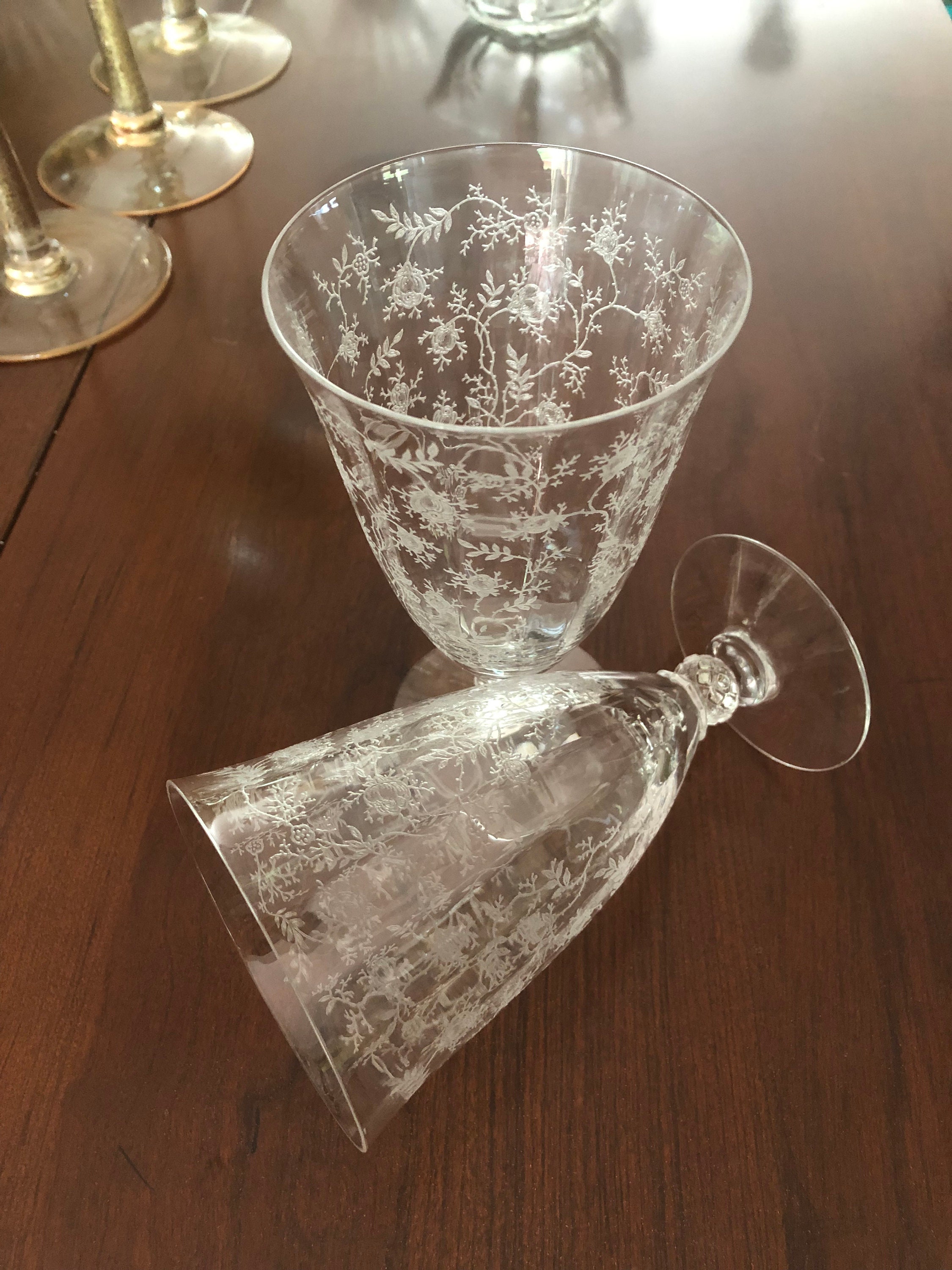 4 Fostoria Chintz Etched Iced Tea Glasses Etched Crystal Etsy