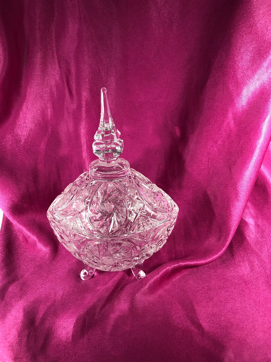 Vintage Lead Crystal Oval Covered Candy Dish Pinwheel Cut Etsy