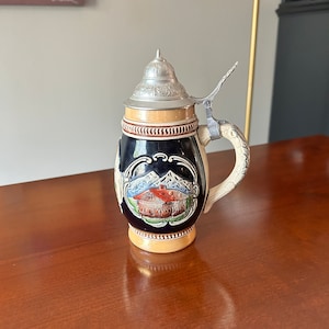 Vintage Original King German Hand Painted Stein, German Stein, Hand Painted Stein, Lidded Stein, Gotzens/Tirol Stein, Vintage German Stein
