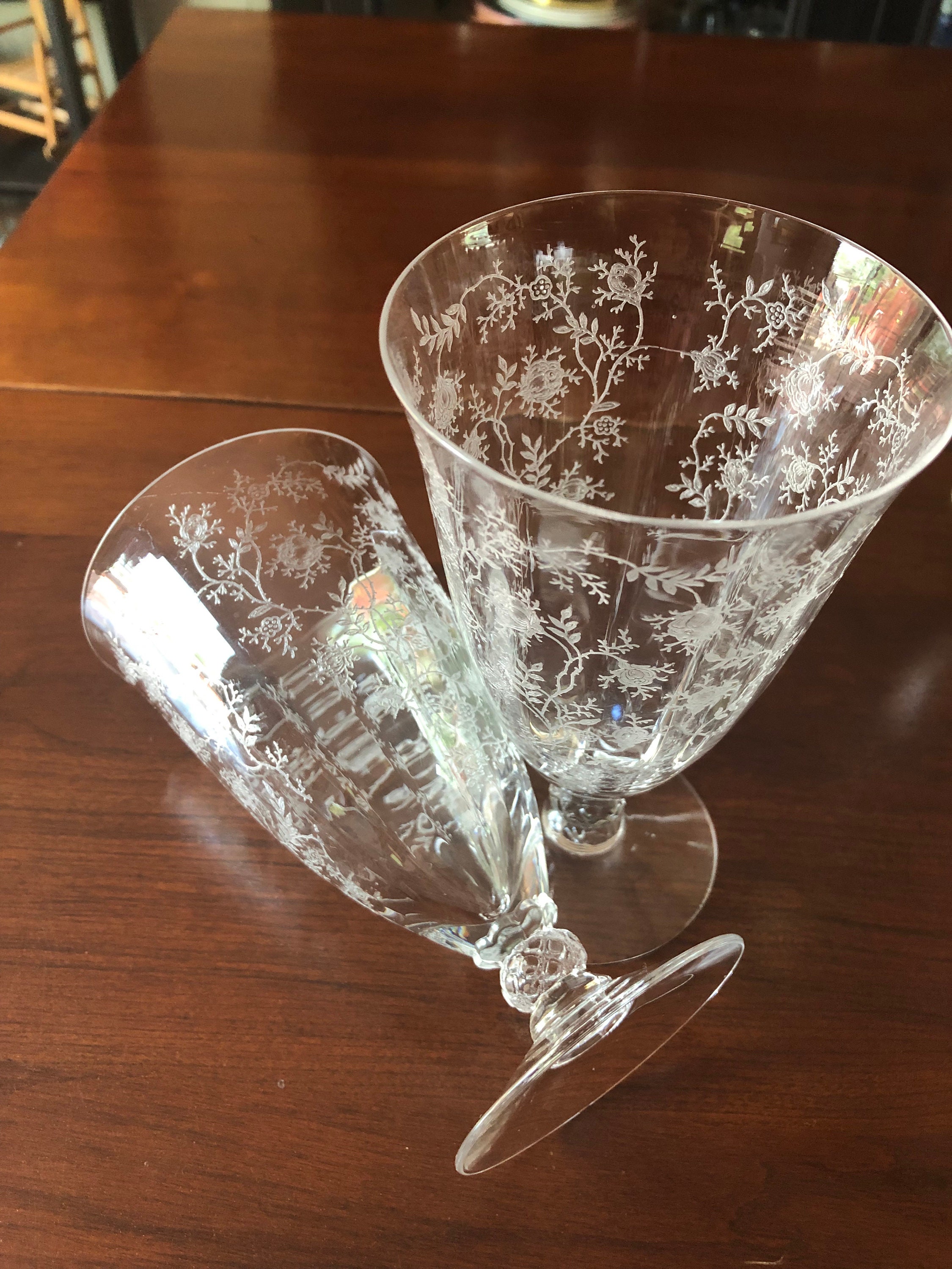 4 Fostoria Chintz etched Iced Tea Glasses Etched Crystal Etsy