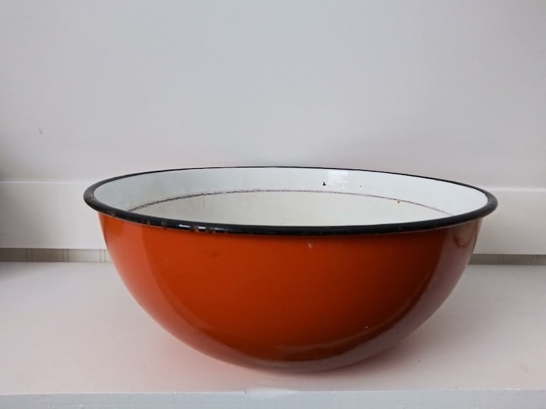 Vintage Extra Large Orange Enamelware Bowl Etsy