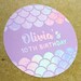 Personalised Mermaid Stickers Round Labels Thank You Sweet Cone Favour Pink Swim Birthday Sea Party Small Large Circle