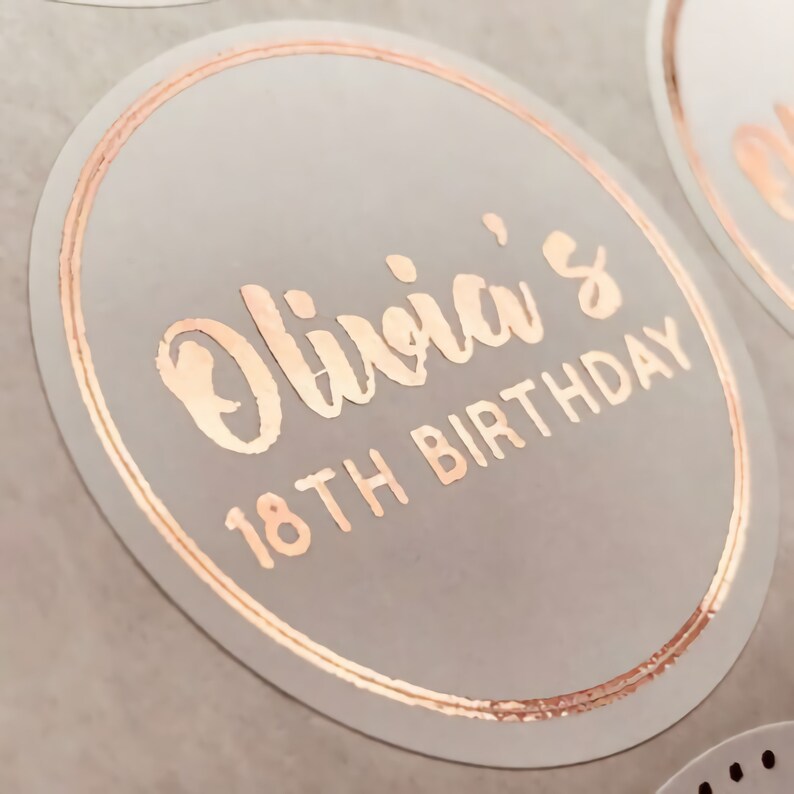 Personalised ROSE GOLD Birthday Party Sweet Bag Stickers 18TH 21ST 30TH FOILED 