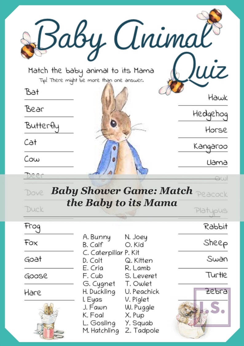 Beatrix Potter Baby Shower Game Baby Animal Quiz | Etsy