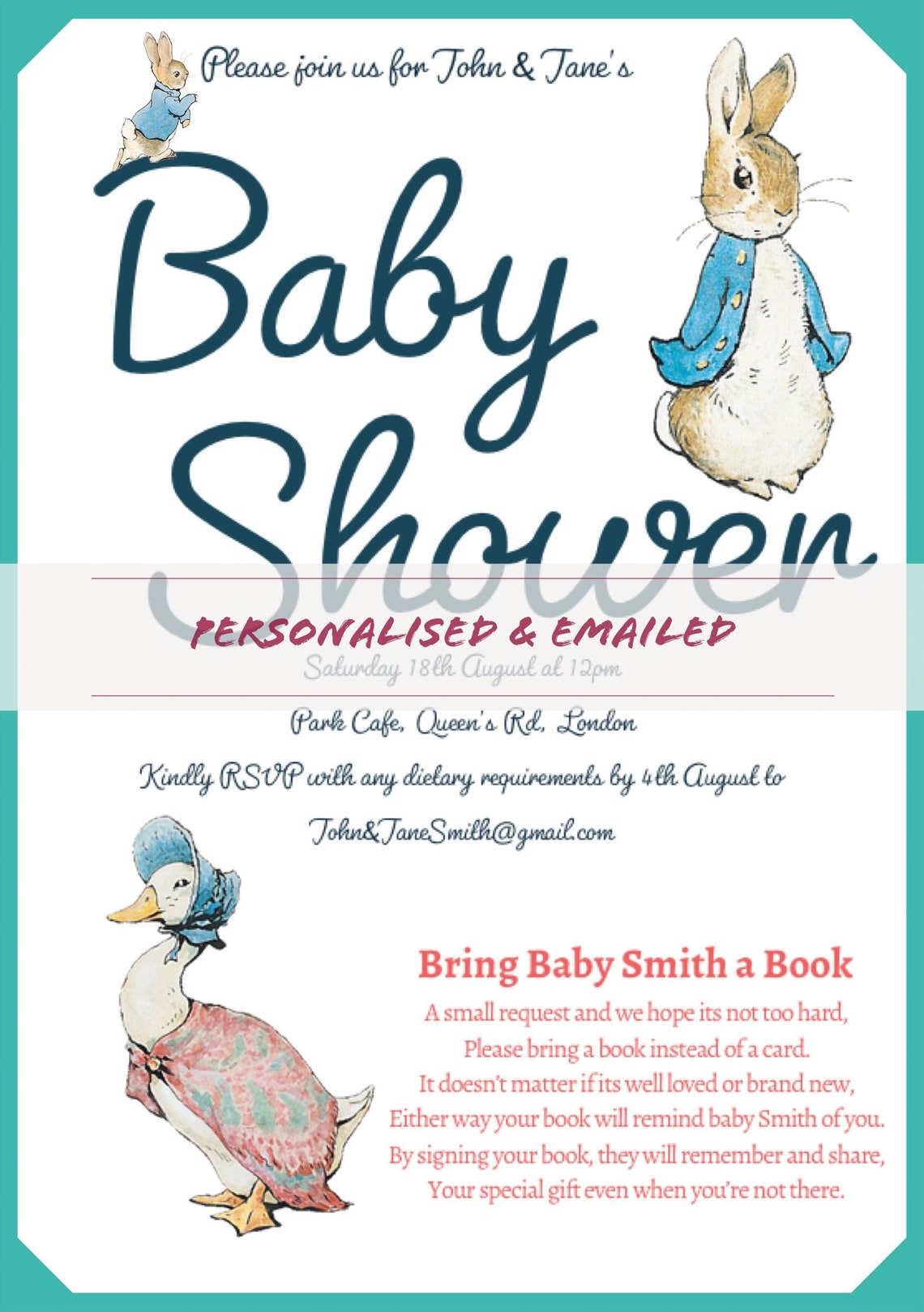 Beatrix Potter Baby Shower Invitation Personalised | Etsy