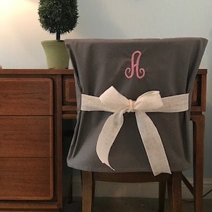 Gray Monogram Dorm Chair Back Cover Personalized chair Cover Office Chair Dining Chair Slip coverOne Size Fits Most