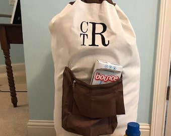 Personalized Laundry Bag/ Stack style monogram for a boy/ College Laundry bag/Large laundry bag with pocket/ Graduation gift