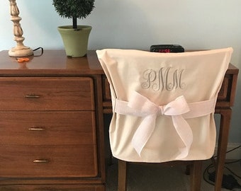 White Monogrammed Dorm Chair Cover, Dorm room accessory,One Size Fits Most